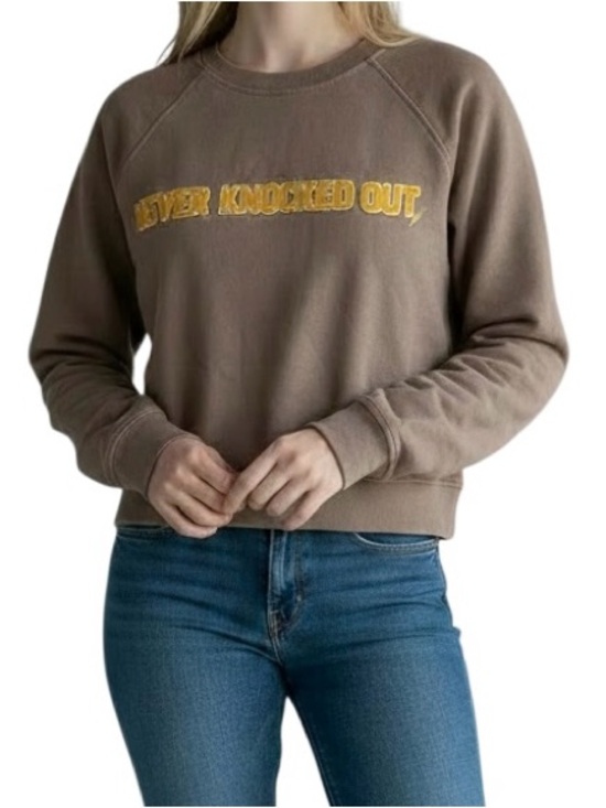 Tops - Spiritual Gangster Sweatshirt Taupe Gold lettering “Never Knocked Out” Women’s M